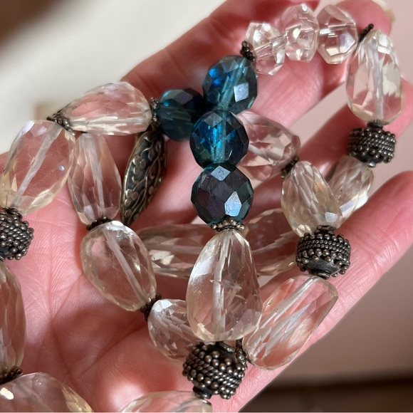 Vintage Bohemian Silver Heavy Clear Quartz Stone Blue Chunky Western Necklace